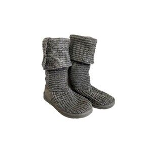 UGG Australia Classic Cardy Tall Sweater Knit Boot Comfort Casual Gray Women 7